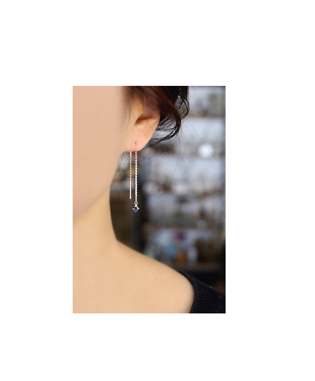 [2color] 실버 18K 로즈골드 큐빅 드롭 귀걸이