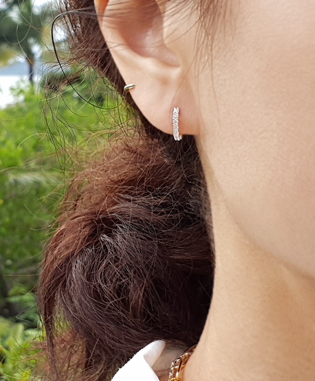 [2color] 925실버 기본 미니 큐빅 원터치 링 귀걸이